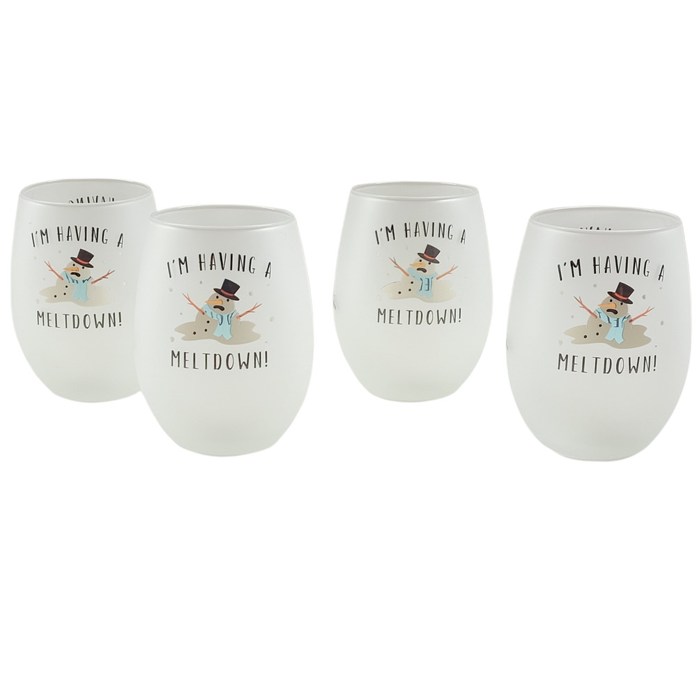 Snowman I'm Having A Meltdown Culver Glassware Stemless Wine Glasses Christmas